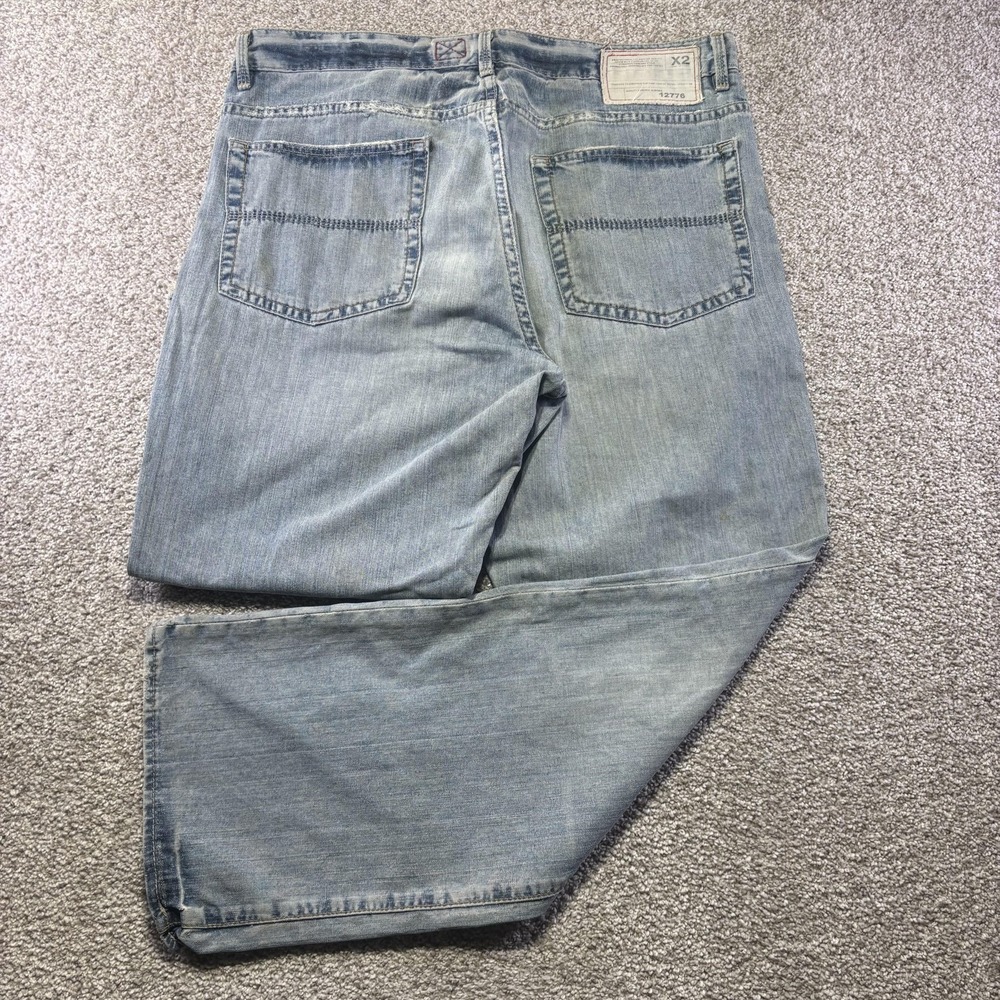 X2 Jeans Mens 36x32 Blue Light Wash Relaxed Straight Denim Distressed Pants Y2K‎